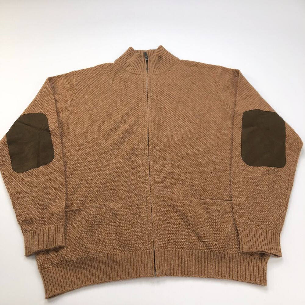 Joseph & Lyman Mens Medium Full Zip Mock Neck Elbow Patch Sweater